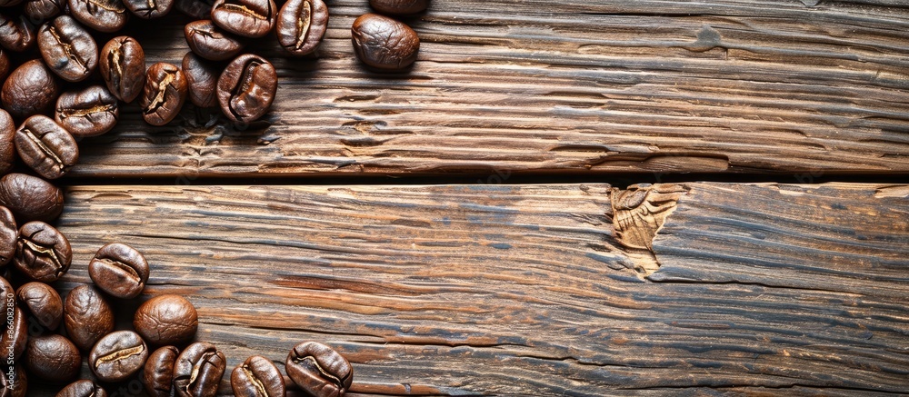 Copy space image of coffee beans on rustic wooden surface Copy space image of coffee beans on rustic wooden surface