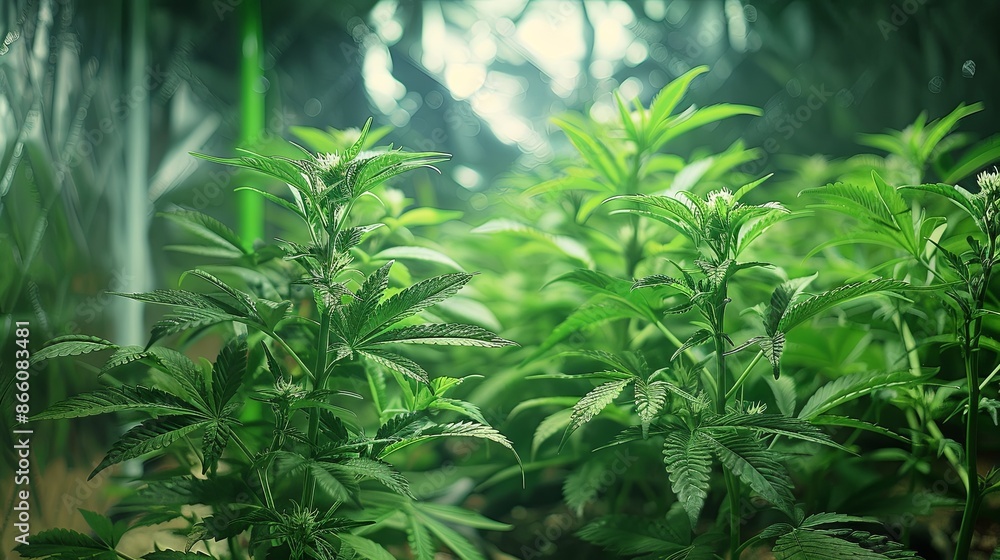Cannabis plants in bloom growing in an indoor garden Cannabis plants in bloom growing in an indoor garden
