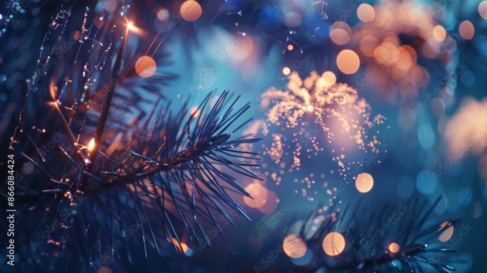 Fototapeta premium Happy New Year With Glitter And Fireworks