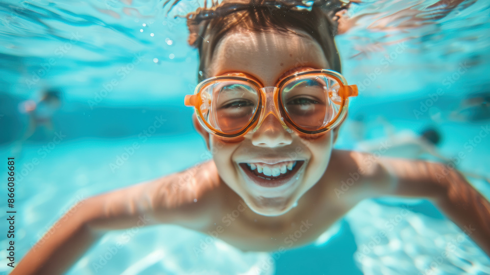Naklejka premium Happy Child in the Pool