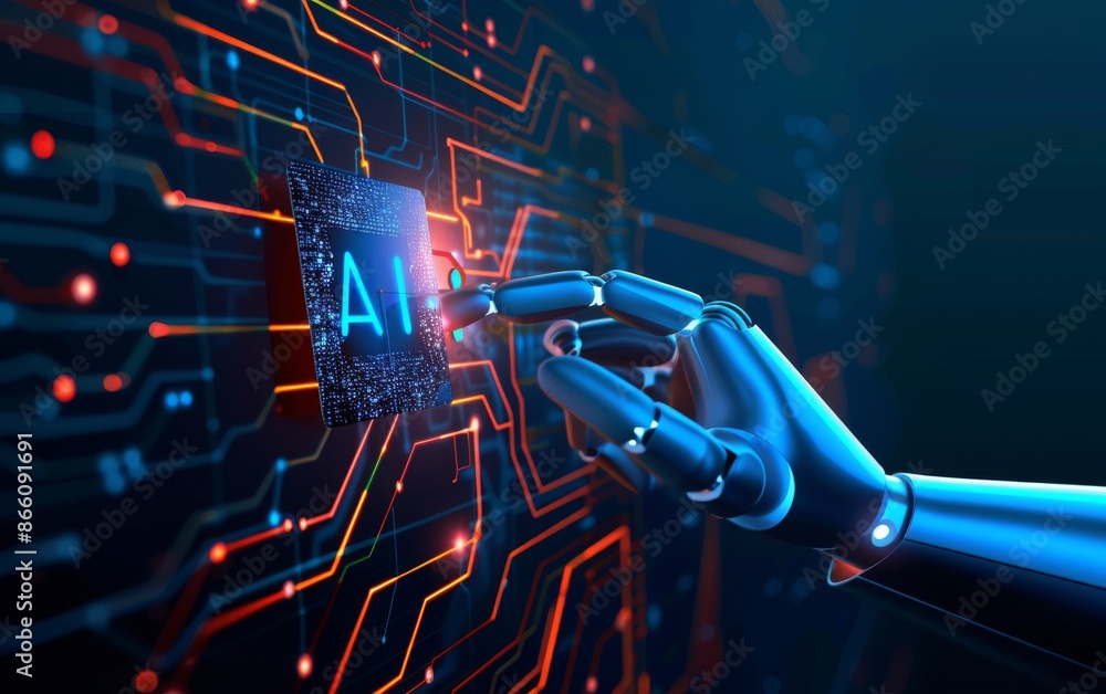 Fototapeta premium A futuristic blue glowing circuit board background