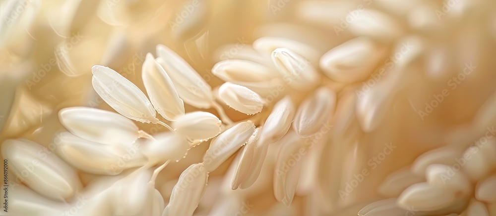 Detailed close-up photograph highlighting the intricate details of a single grain of rice with a blank background for copy space image. Detailed close-up photograph highlighting the intricate details of a single grain of rice with a blank background for copy space image.