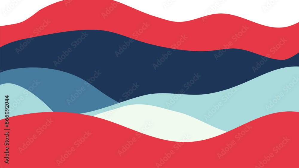 Fototapeta premium 6 hand drawn waves Navy and red pastel wallpaper. Flat design fullcolor abstract illustration. design Navy and red color minimalist background