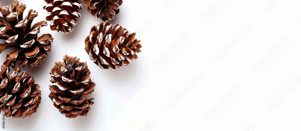 Isolated on a white background, a Christmas-themed image featuring pine cones, perfect for adding text or graphics with a copy space image. Isolated on a white background, a Christmas-themed image featuring pine cones, perfect for adding text or graphics with a copy space image.