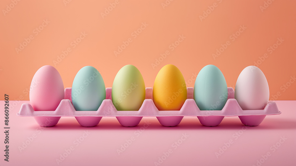 A tray of eggs with different colors, including green, yellow, and pink A tray of eggs with different colors, including green, yellow, and pink
