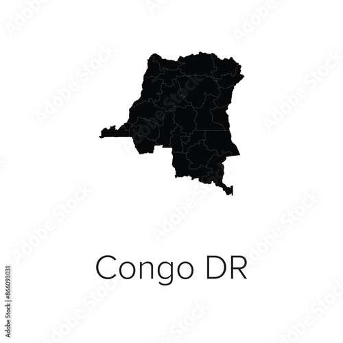 Congo DR Map Vector Illustration - Silhouette, Outline, Congo DR Travel and Tourism Map