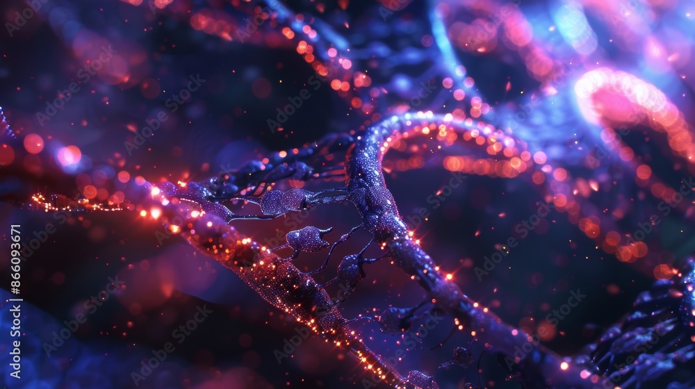 Macro shot revealing intricate DNA strands under a microscope Macro shot revealing intricate DNA strands under a microscope