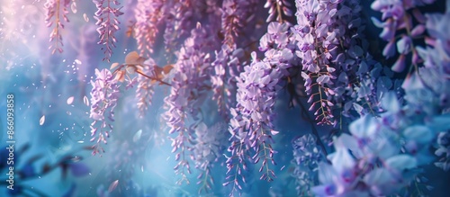 Stunning wisteria from Japan blossoming in a captivating copy space image.