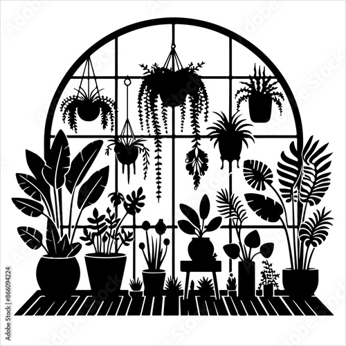 Indoor plant silhouette vector. Houseplants. Vector set of silhouettes home plants, succulents in pot. Indoor exotic flowers with stems and leaves. Plant silhouette collection