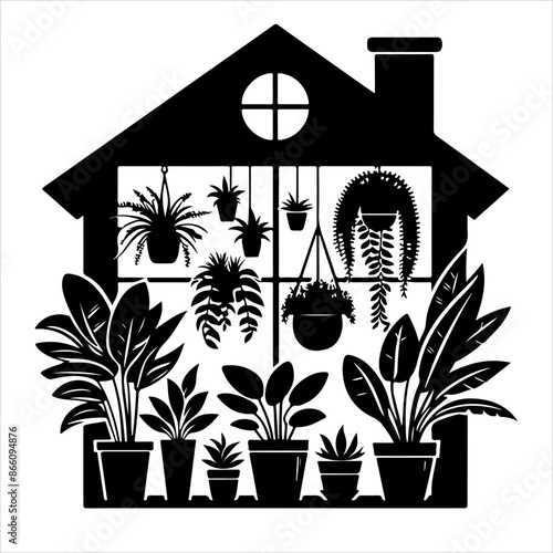 Indoor plant silhouette vector. Houseplants. Vector set of silhouettes home plants, succulents in pot. Indoor exotic flowers with stems and leaves. Plant silhouette collection