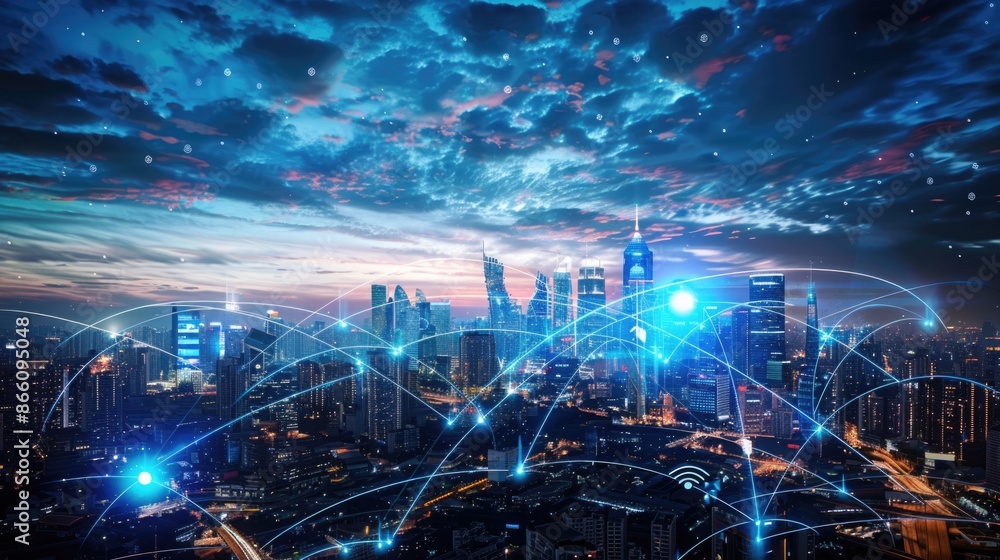 Obraz premium 5G wireless network, high speed internet, cloud computing or connect diagram technology, Data storage, service, synchronize, online, financial, Connectivity global, smart city