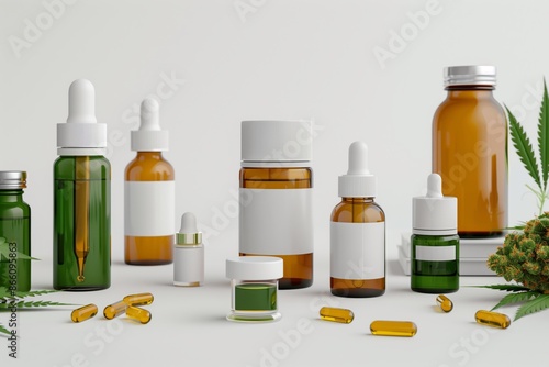 Variety of Medical Marijuana Products Displayed on a White Background with Clear Labels