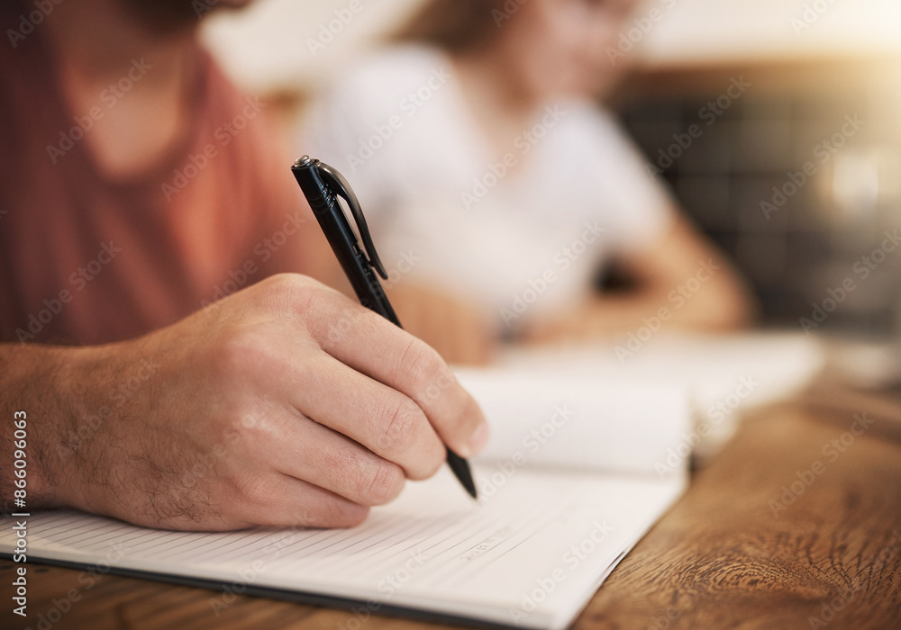 Student, notebook and writing with hand in cafe, man and university homework for ideas or assignment brainstorming. Education, knowledge and academic planning for exam, studying and learn with pen Student, notebook and writing with hand in cafe, man and university homework for ideas or assignment brainstorming. Education, knowledge and academic planning for exam, studying and learn with pen