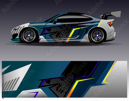 Car wrap design vector. Graphic abstract stripe racing background designs for vehicle, rally, race, adventure and car racing livery