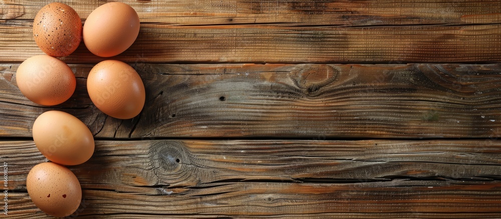 Close-up view of eggs on a wooden surface ready to be cooked, with copy space image available. Close-up view of eggs on a wooden surface ready to be cooked, with copy space image available.