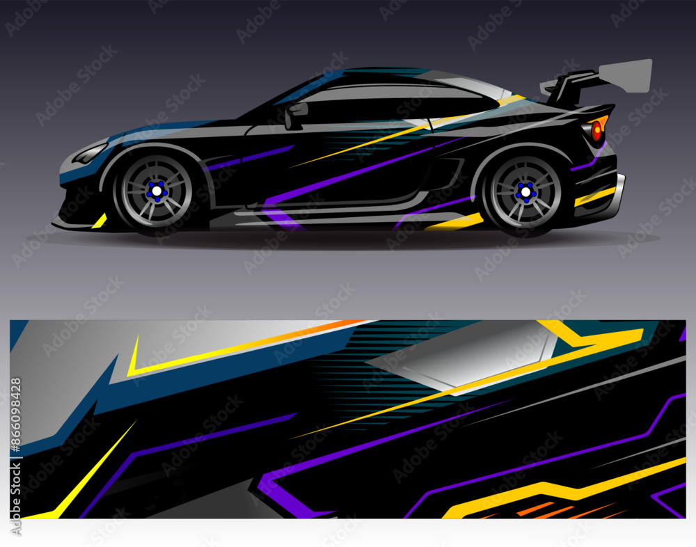 Car wrap design vector. Graphic abstract stripe racing background designs for vehicle, rally, race, adventure and car racing livery Car wrap design vector. Graphic abstract stripe racing background designs for vehicle, rally, race, adventure and car racing livery