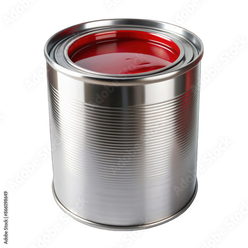 Red paint on silver can isolated on transparent background