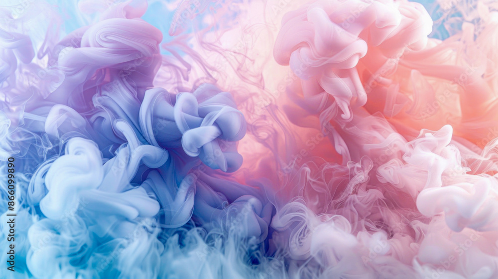 Fototapeta premium Colorful smoke in rainbow hues on white background with various shades and patterns