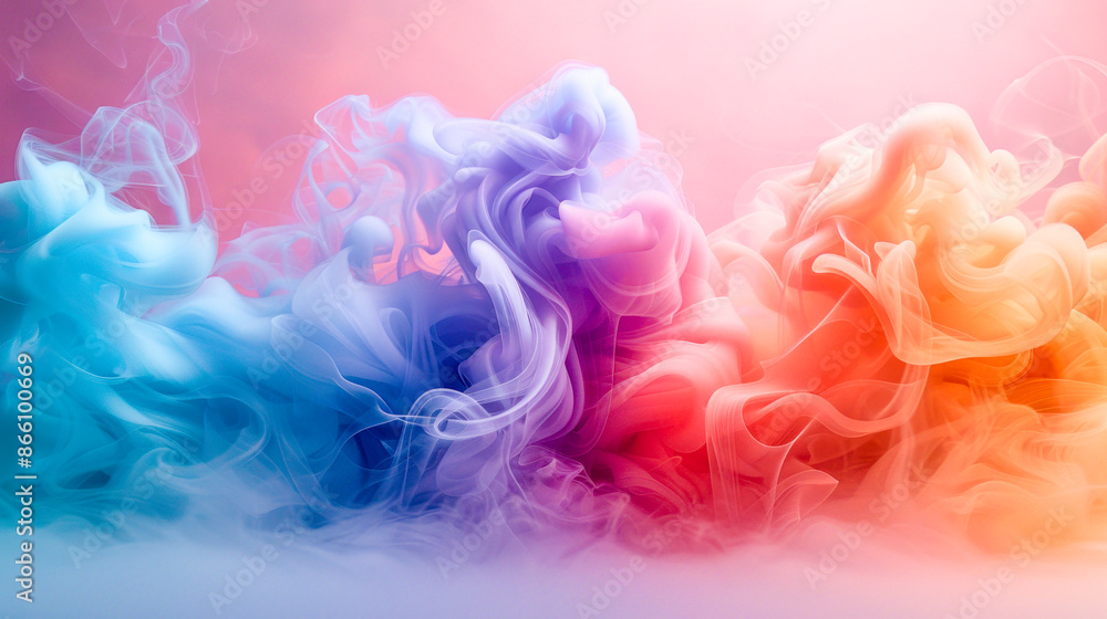 A beautiful array of vibrant smoke emanating from a bottle against a pink backdrop A beautiful array of vibrant smoke emanating from a bottle against a pink backdrop