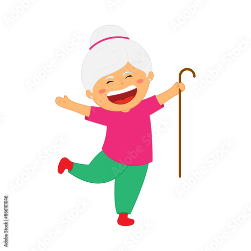 Vector illustration of happy grandmother on transparent background