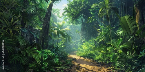 Tropical jungles of Southeast Asia Dense Jungle with Towering Trees and Lush Greenery
