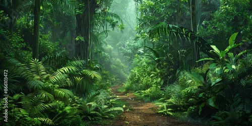 Tropical jungles of Southeast Asia Dense Jungle with Towering Trees and Lush Greenery