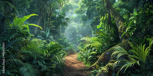 Tropical jungles of Southeast Asia Dense Jungle with Towering Trees and Lush Greenery