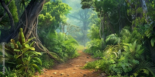 Tropical jungles of Southeast Asia Dense Jungle with Towering Trees and Lush Greenery