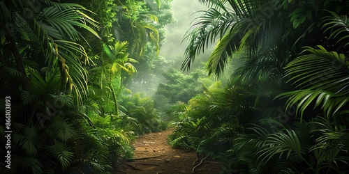 Tropical jungles of Southeast Asia Dense Jungle with Towering Trees and Lush Greenery