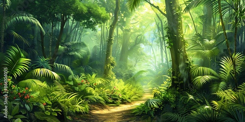 Tropical jungles of Southeast Asia Dense Jungle with Towering Trees and Lush Greenery