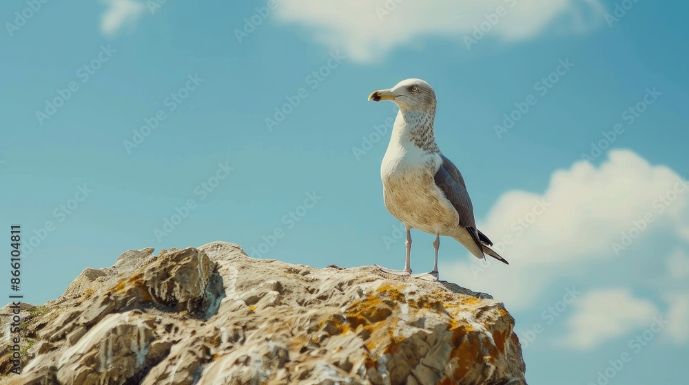 Lonely seagull against blue sky Lonely seagull against blue sky