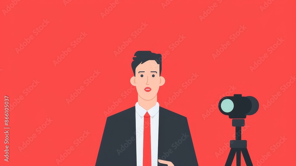 Celebrity Spotlight: Minimalist 2D Flat Illustration of a Superstar Engaging in a Press Interview Celebrity Spotlight: Minimalist 2D Flat Illustration of a Superstar Engaging in a Press Interview