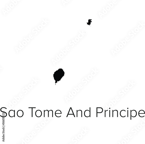 Sao Tome and Principe Map Vector Illustration - Silhouette, Outline, Sao Tome and Principe Travel and Tourism Map