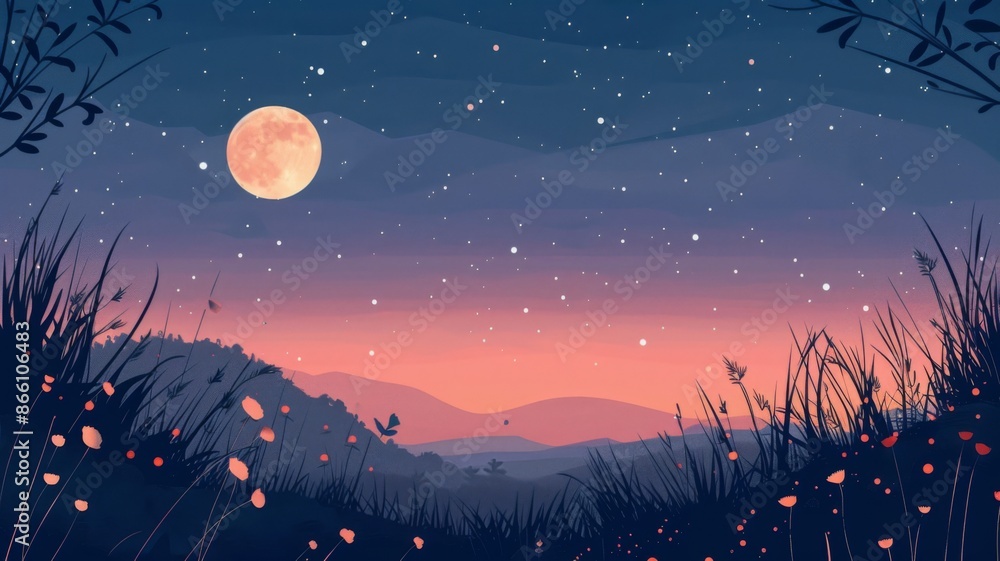Serene Night Sky with Full Moon and Starry Night, a perfect background for nature, beauty, and tranquility Serene Night Sky with Full Moon and Starry Night, a perfect background for nature, beauty, and tranquility
