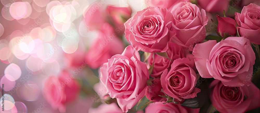 Detailed view of a bunch of vibrant pink roses with a blurred background, ideal for a copy space image. Detailed view of a bunch of vibrant pink roses with a blurred background, ideal for a copy space image.