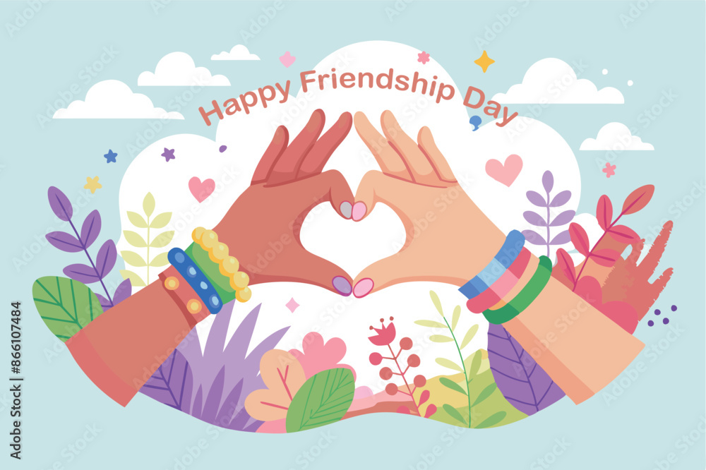Two hands holding each other, one brown skin and the second white skin with colorful bracelets on their fingers forming an X shape. Two hands holding each other, one brown skin and the second white skin with colorful bracelets on their fingers forming an X shape.