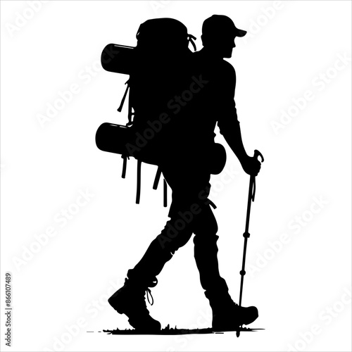 Silhouette of hiker. Collection of male and female hiker. mountaineer climber hiker people, vector silhouette collection. hiking man and woman with rucksack silhouette. Backpacker and climber people.