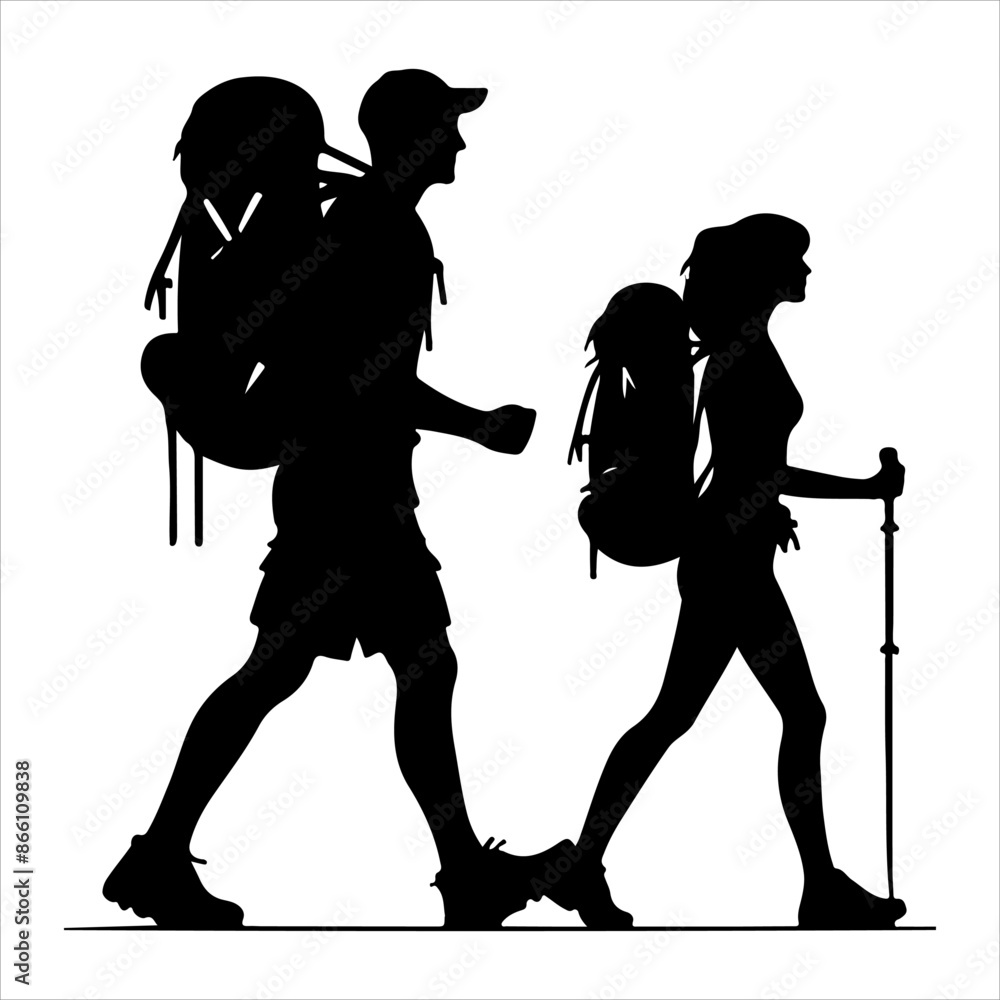 Silhouette of hiker. Collection of male and female hiker. mountaineer climber hiker people, vector silhouette collection. hiking man and woman with rucksack silhouette. Backpacker and climber people. Silhouette of hiker. Collection of male and female hiker. mountaineer climber hiker people, vector silhouette collection. hiking man and woman with rucksack silhouette. Backpacker and climber people.