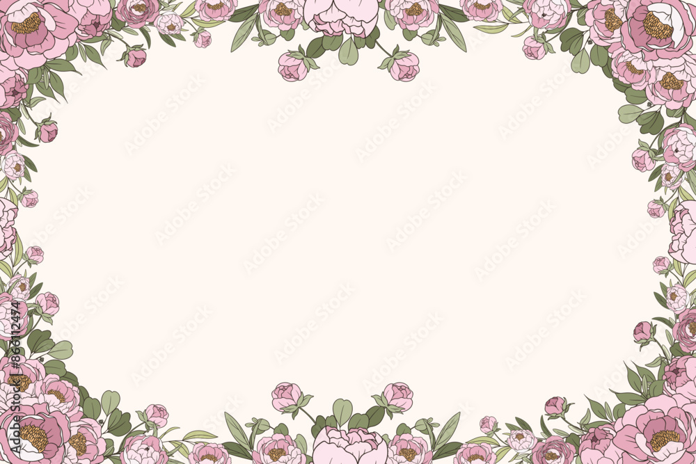 Hand Drawn Pink Peony Flower Frame Background Hand Drawn Pink Peony Flower Frame Background