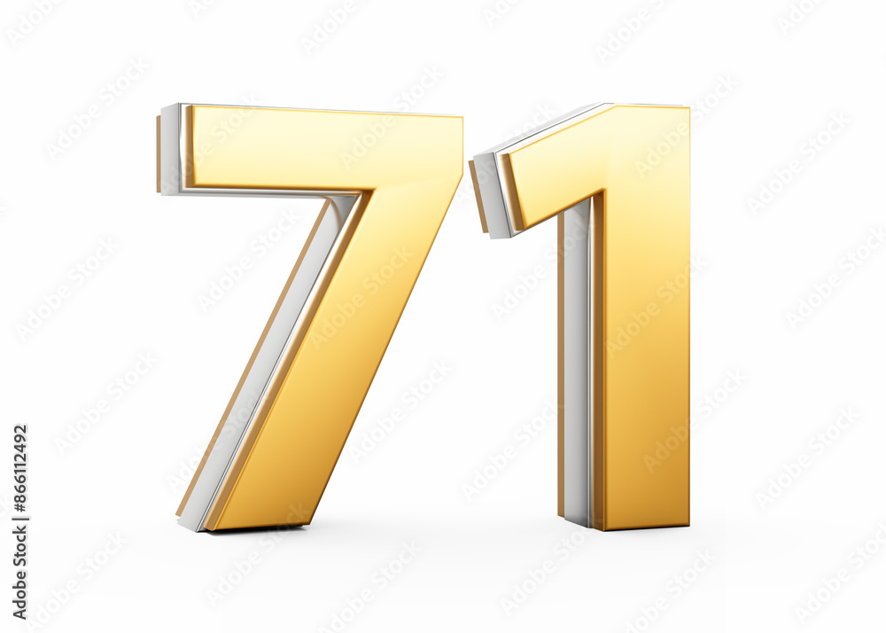 3D Golden Shiny Number 71 Seventy One With Silver Outline On White Background 3D Illustration 3D Golden Shiny Number 71 Seventy One With Silver Outline On White Background 3D Illustration