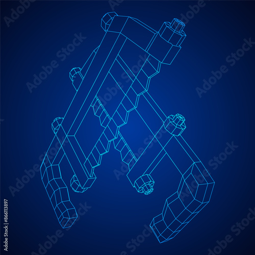 Hacksaw manual or Hand hacksaw. Wireframe low poly mesh vector illustration