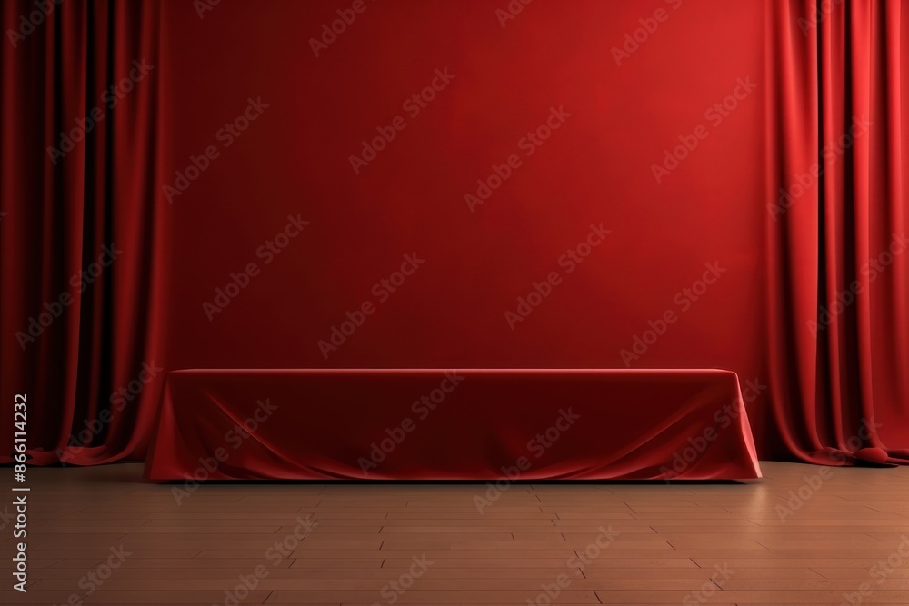 Fototapeta premium Red carpet backdrop stage red architecture.