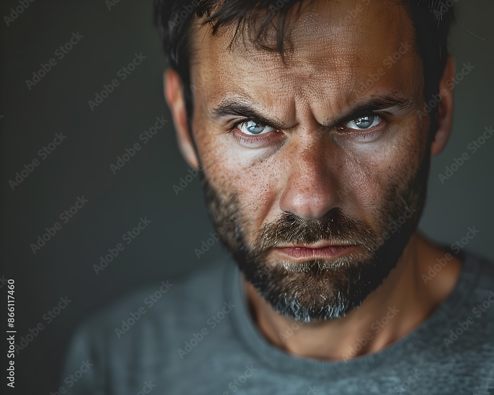 Stern and Determined Male Facial Expression in Close up Portrait Photography Stern and Determined Male Facial Expression in Close up Portrait Photography