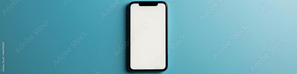 A phone is sitting on a blue background A phone is sitting on a blue background