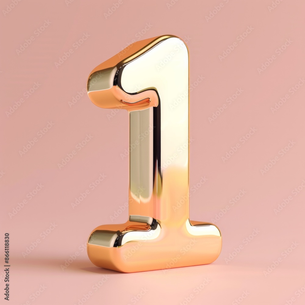 3D Icon of Number 1 A bold, standing numeral one in shiny gold, set against a soft peach pastel background, AI Generative 3D Icon of Number 1 A bold, standing numeral one in shiny gold, set against a soft peach pastel background, AI Generative