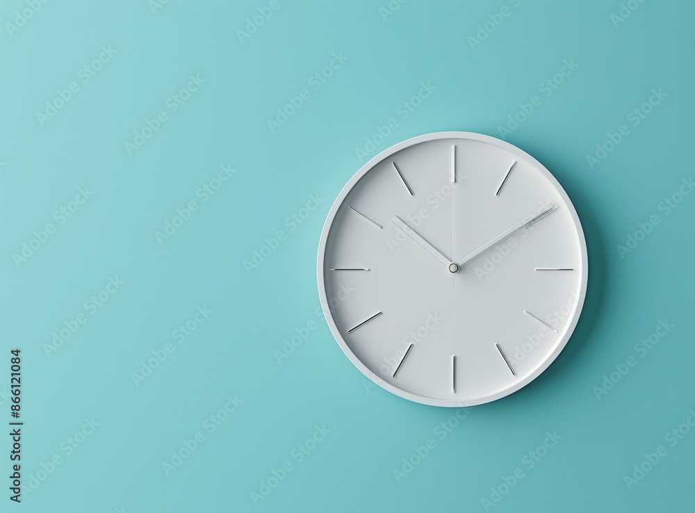 White wall clock on a blue background White wall clock on a blue background