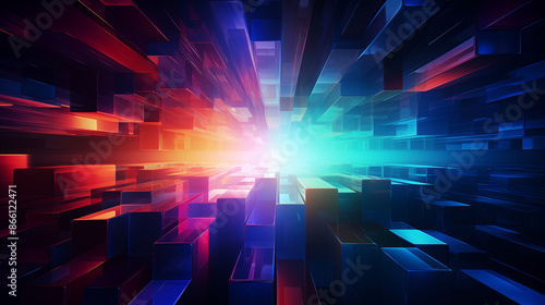 Vibrant Abstract Geometric Shapes, Multicolored 3D Design, Dynamic Background with Copy Space