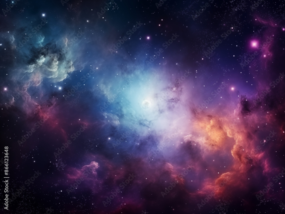 Fototapeta premium Vibrant Cosmic Nebula, Colorful Outer Space, Galactic Scene with Copy Space