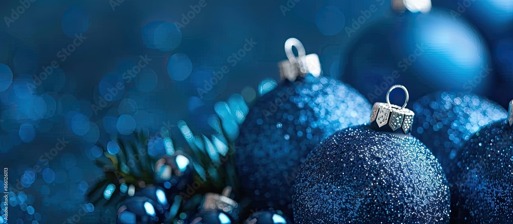 Blue Christmas ornaments with a blank copy space image for decorating Christmas. Blue Christmas ornaments with a blank copy space image for decorating Christmas.