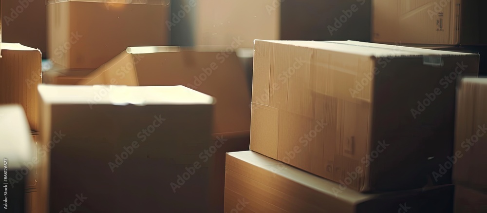 Close-up view of carton boxes in an empty room, with copy space image. Close-up view of carton boxes in an empty room, with copy space image.